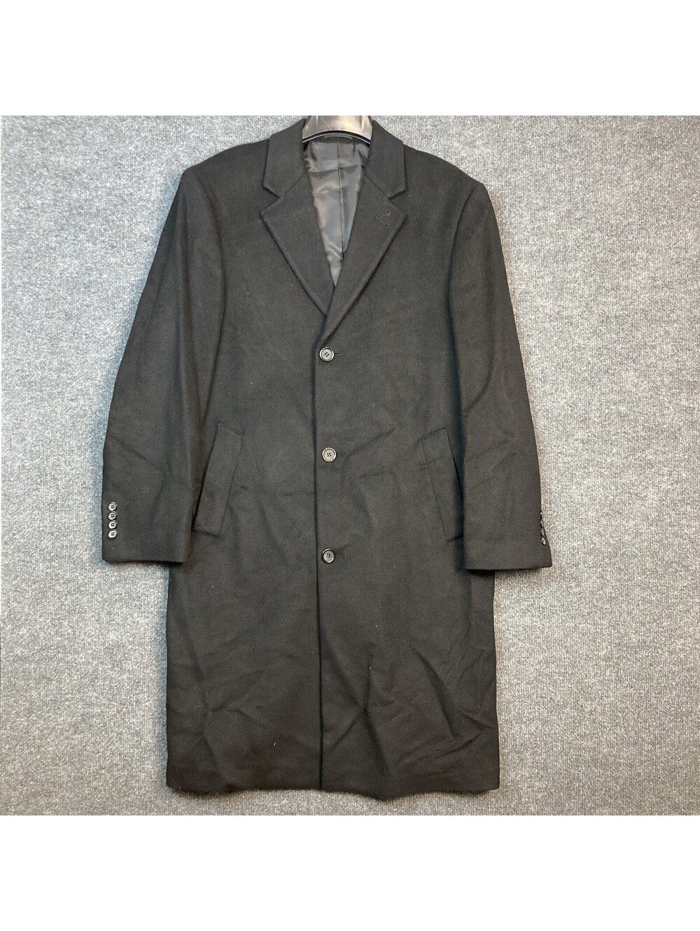 Saddlebred Mens Size Large Black Pocket Wool Blend Peacoat Trench Coat EUC